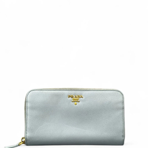 Prada Continental Wallet Saffiano Calfskin Light Blue