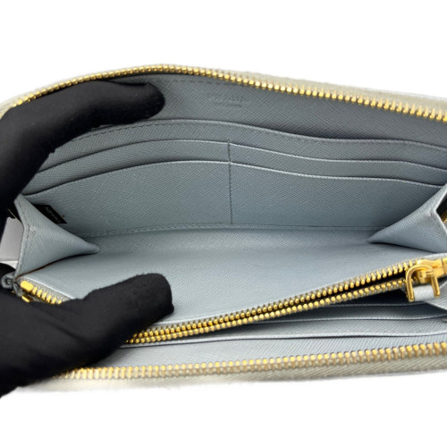 Prada Continental Wallet Saffiano Calfskin Light Blue
