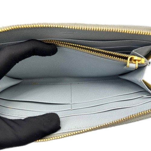 Prada Continental Wallet Saffiano Calfskin Light Blue