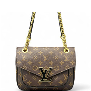 Louis Vuitton Passy Chain Shoulder Bag Monogram Brown Black