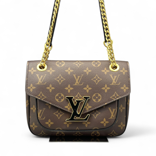 Louis Vuitton Passy Chain Shoulder Bag Monogram Brown Black