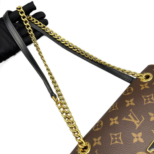 Louis Vuitton Passy Chain Shoulder Bag Monogram Brown Black