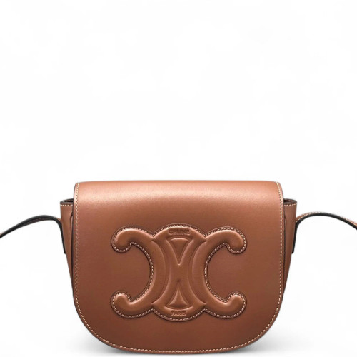 Celine Triomphe Saddle Bag Calfskin Tan