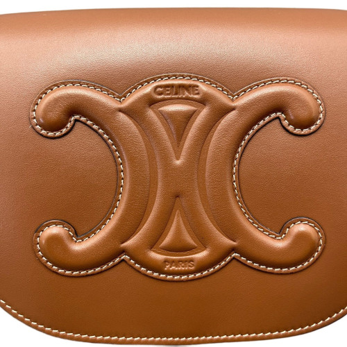 Celine Triomphe Saddle Bag Calfskin Tan