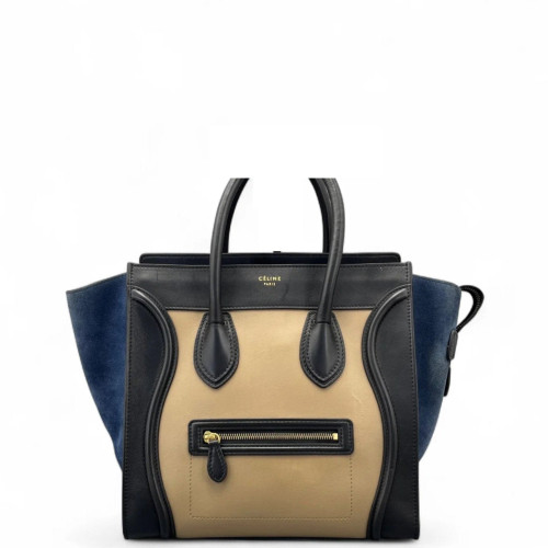 Celine Medium Luggage Phantom Calfskin Suede Beige Slate Blue