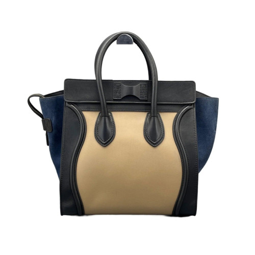 Celine Medium Luggage Phantom Calfskin Suede Beige Slate Blue