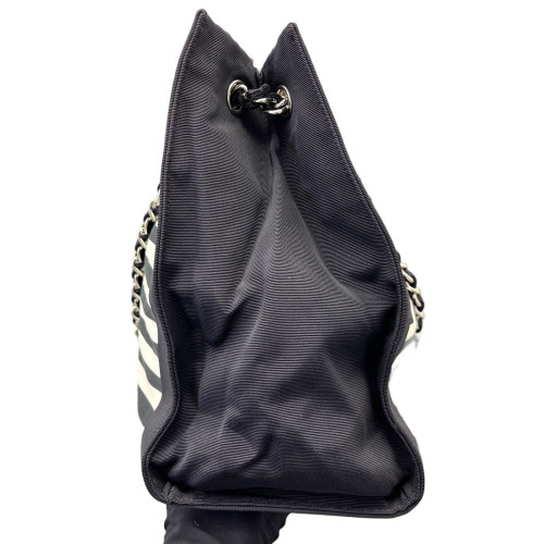 Chanel Shopping Tote Striped Canvas Black White