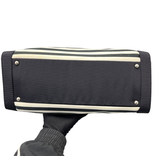 Chanel Shopping Tote Striped Canvas Black White