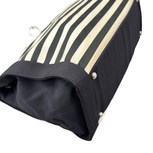 Chanel Shopping Tote Striped Canvas Black White
