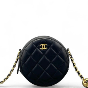 Chanel Quilted Pearl Crush Round Filigree Lambskin Black Chanel Quilted Pearl Crush Round Filigree Lambskin Black