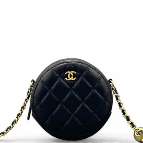 Chanel Quilted Pearl Crush Round Filigree Lambskin Black Chanel Quilted Pearl Crush Round Filigree Lambskin Black