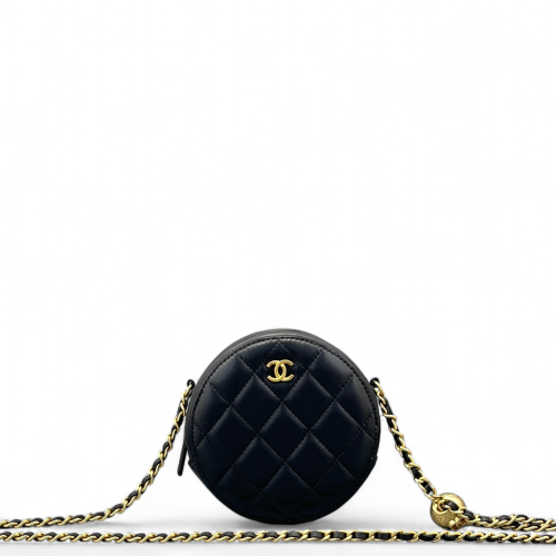 Chanel Quilted Pearl Crush Round Filigree Lambskin Black Chanel Quilted Pearl Crush Round Filigree Lambskin Black