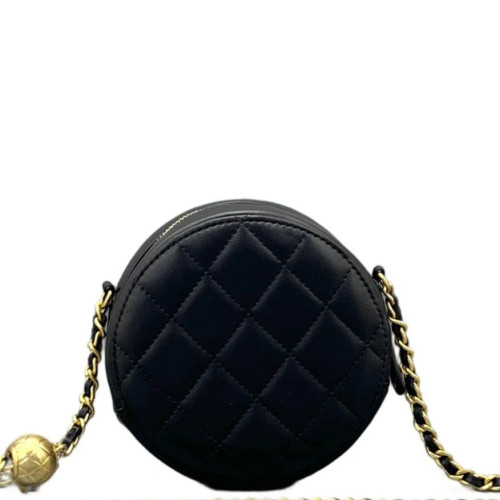 Chanel Quilted Pearl Crush Round Filigree Lambskin Black Chanel Quilted Pearl Crush Round Filigree Lambskin Black