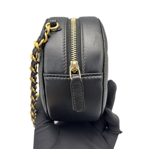 Chanel Quilted Pearl Crush Round Filigree Lambskin Black Chanel Quilted Pearl Crush Round Filigree Lambskin Black