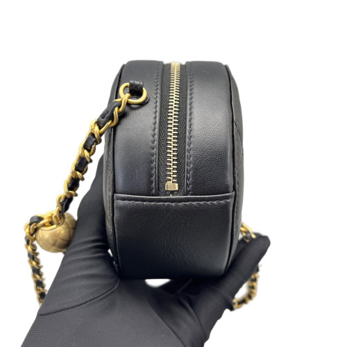 Chanel Quilted Pearl Crush Round Filigree Lambskin Black Chanel Quilted Pearl Crush Round Filigree Lambskin Black