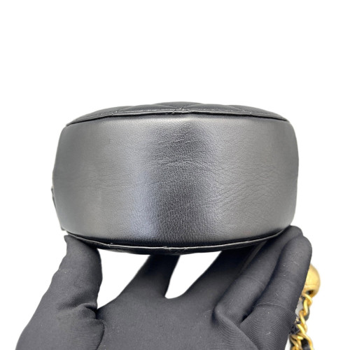 Chanel Quilted Pearl Crush Round Filigree Lambskin Black Chanel Quilted Pearl Crush Round Filigree Lambskin Black