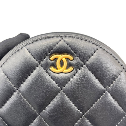 Chanel Quilted Pearl Crush Round Filigree Lambskin Black Chanel Quilted Pearl Crush Round Filigree Lambskin Black