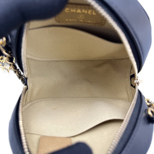 Chanel Quilted Pearl Crush Round Filigree Lambskin Black Chanel Quilted Pearl Crush Round Filigree Lambskin Black