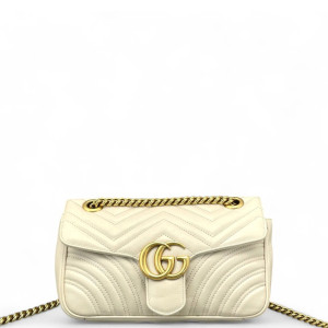 Gucci Chevron Small GG Marmont Calfskin White