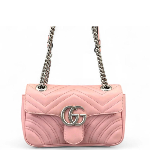 Gucci Chevron Mini GG Marmont Calfskin Pink Gucci Chevron Mini GG Marmont Calfskin Pink