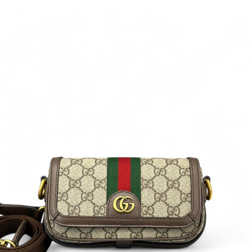 Gucci Web Ophidia Crossbody Bag GG Supreme Monogram Beige Ebony