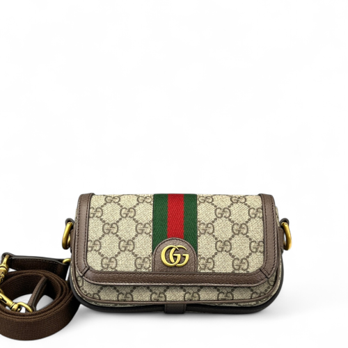 Gucci Web Ophidia Crossbody Bag GG Supreme Monogram Beige Ebony