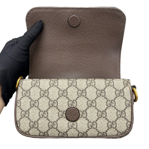 Gucci Web Ophidia Crossbody Bag GG Supreme Monogram Beige Ebony