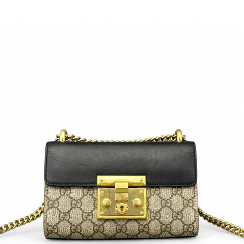Gucci Small Padlock Shoulder Bag GG Supreme Monogram Brown Black