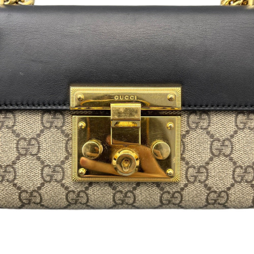 Gucci Small Padlock Shoulder Bag GG Supreme Monogram Brown Black