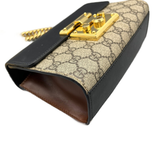 Gucci Small Padlock Shoulder Bag GG Supreme Monogram Brown Black