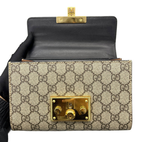 Gucci Small Padlock Shoulder Bag GG Supreme Monogram Brown Black