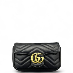 Gucci Chevron Super Mini GG Marmont Calfskin Black