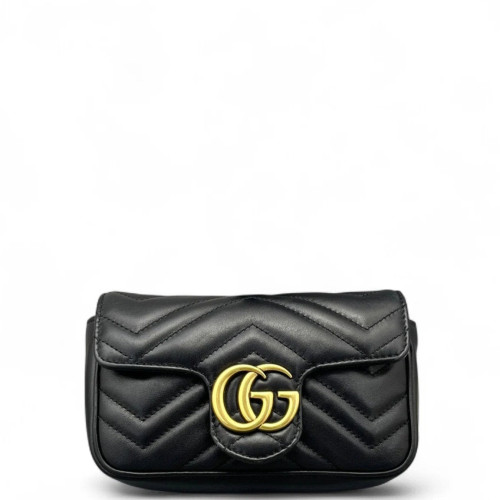 Gucci Chevron Super Mini GG Marmont Calfskin Black Gucci Chevron Super Mini GG Marmont Calfskin Black