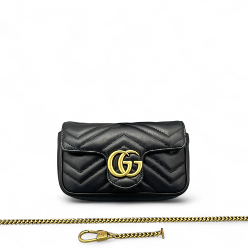 Gucci Chevron Super Mini GG Marmont Calfskin Black Gucci Chevron Super Mini GG Marmont Calfskin Black