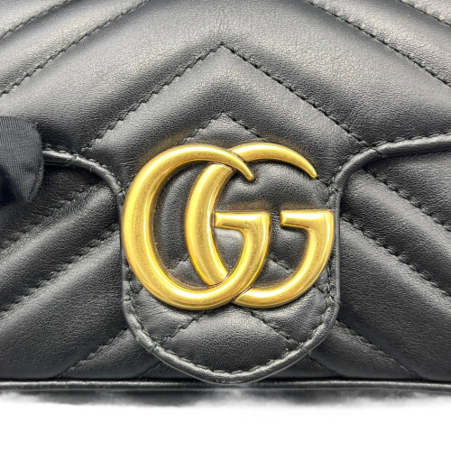 Gucci Chevron Super Mini GG Marmont Calfskin Black Gucci Chevron Super Mini GG Marmont Calfskin Black