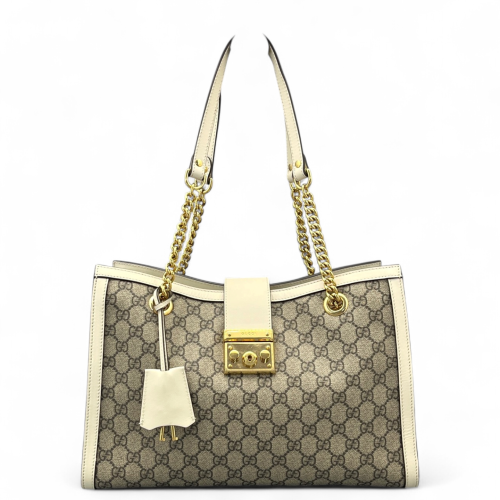 Gucci Medium Padlock Tote GG Supreme Monogram Brown White Gucci Medium Padlock Tote GG Supreme Monogram Brown White