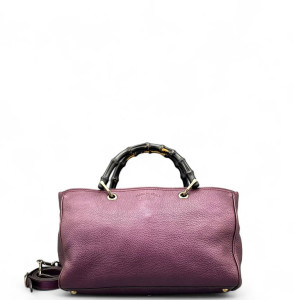 Gucci Dahlia Bamboo Top Handle Tote Grained Calfskin Purple