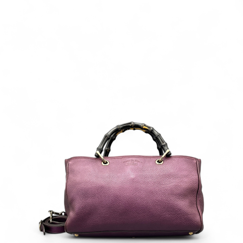 Gucci Dahlia Bamboo Top Handle Tote Grained Calfskin Purple
