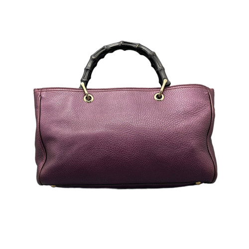 Gucci Dahlia Bamboo Top Handle Tote Grained Calfskin Purple