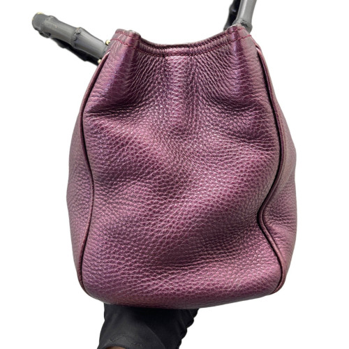 Gucci Dahlia Bamboo Top Handle Tote Grained Calfskin Purple