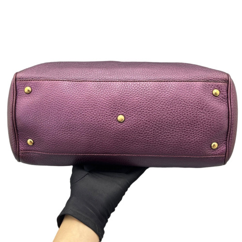 Gucci Dahlia Bamboo Top Handle Tote Grained Calfskin Purple