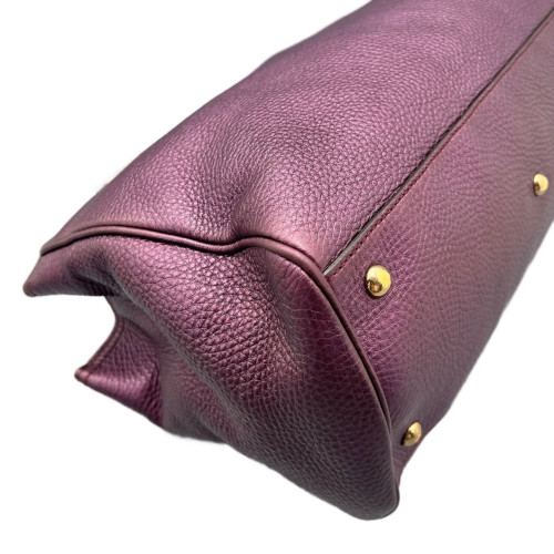 Gucci Dahlia Bamboo Top Handle Tote Grained Calfskin Purple
