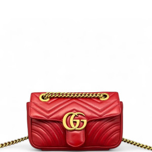 Gucci Chevron Mini GG Marmont Calfskin Red