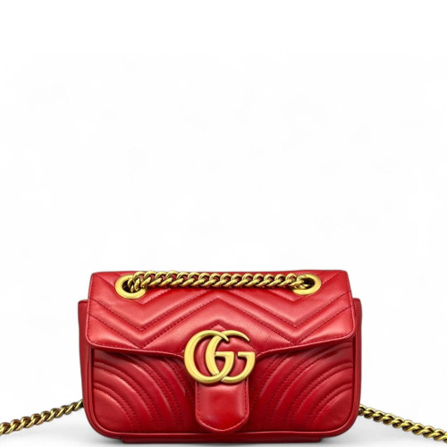 Gucci Chevron Mini GG Marmont Calfskin Red Gucci Chevron Mini GG Marmont Calfskin Red