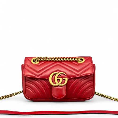 Gucci Chevron Mini GG Marmont Calfskin Red Gucci Chevron Mini GG Marmont Calfskin Red