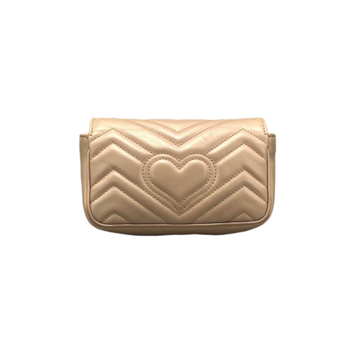 Gucci Chevron Super Mini GG Marmont Chain Wallet Calfskin Natural Tan