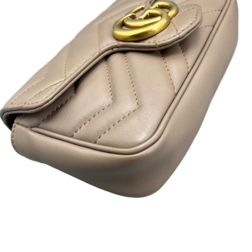 Gucci Chevron Super Mini GG Marmont Chain Wallet Calfskin Natural Tan