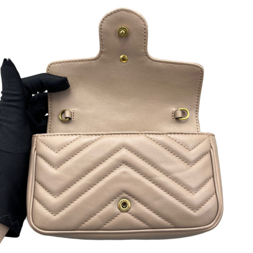 Gucci Chevron Super Mini GG Marmont Chain Wallet Calfskin Natural Tan