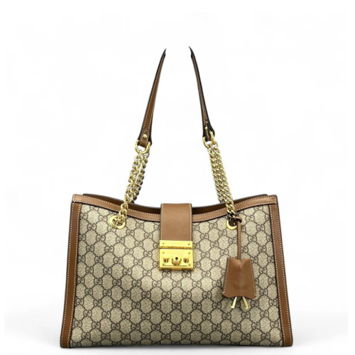 Gucci Medium Padlock Tote GG Supreme Monogram Tan