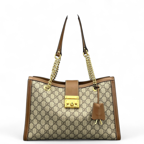 Gucci Medium Padlock Tote GG Supreme Monogram Tan